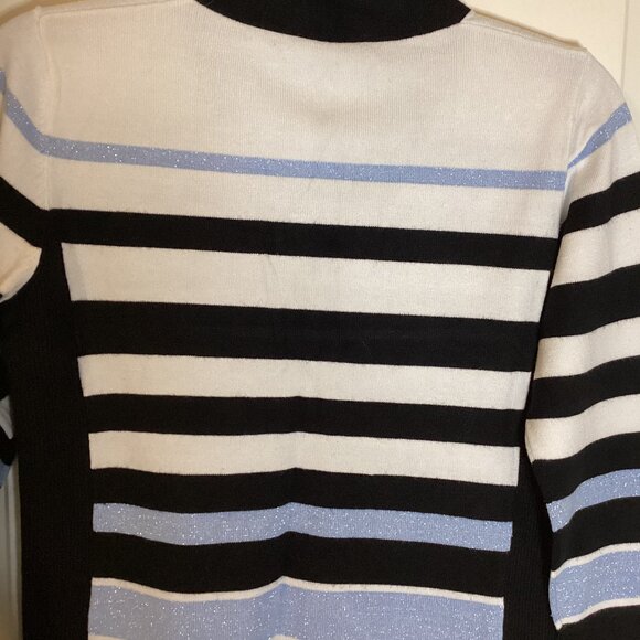 Laura Petites Women's Pullover Sweater V-Neck Size P/S  Blue Black White Stripes - Picture 4 of 7